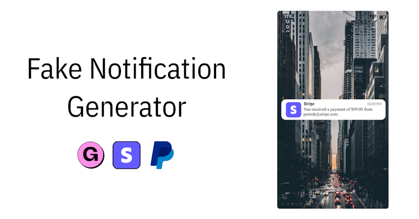 Fake Notification Generator for Stripe.