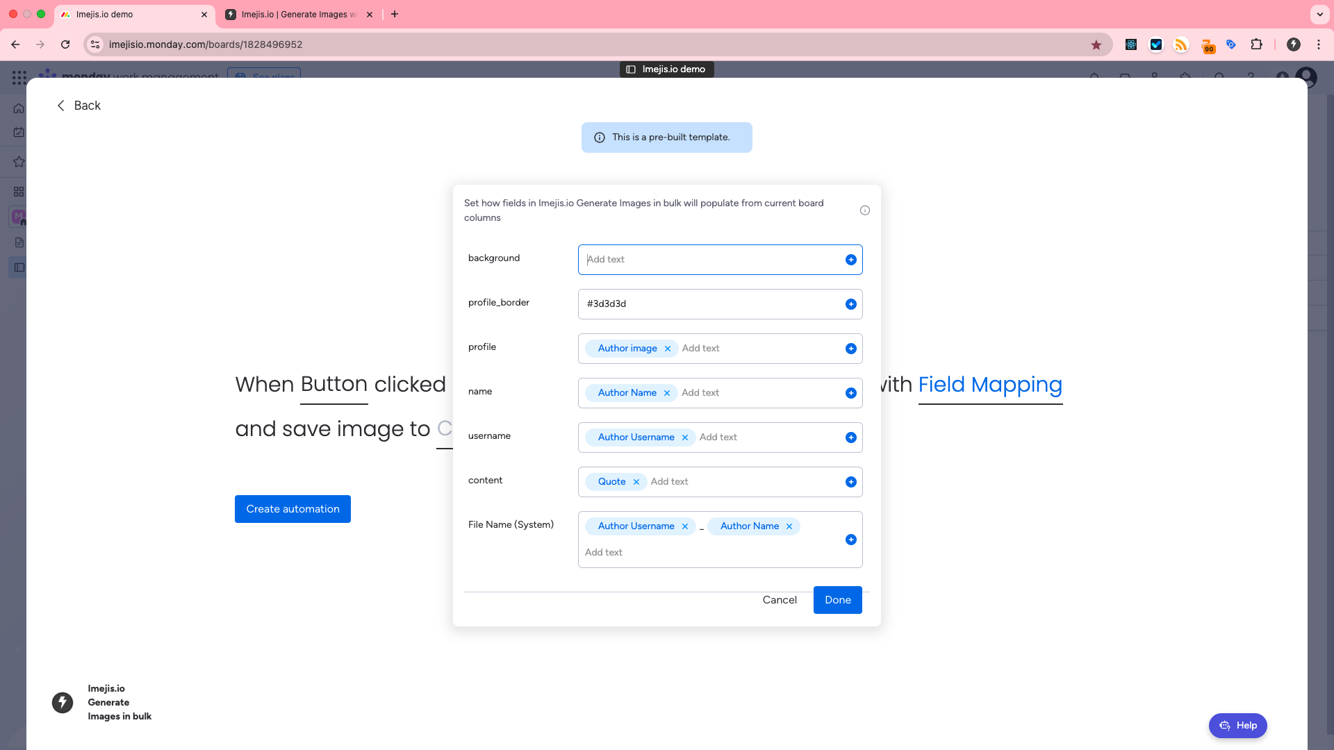 Choose Image Template and Map Fields